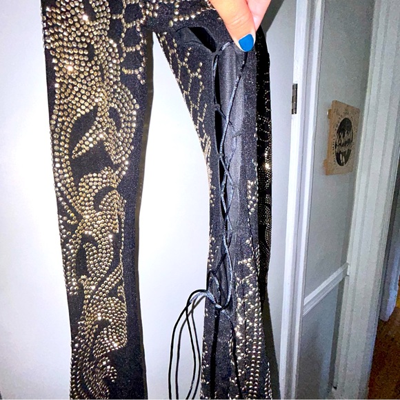 Gold Gem Cut-Out Dress with Mesh Sleeves - Picture 3 of 7